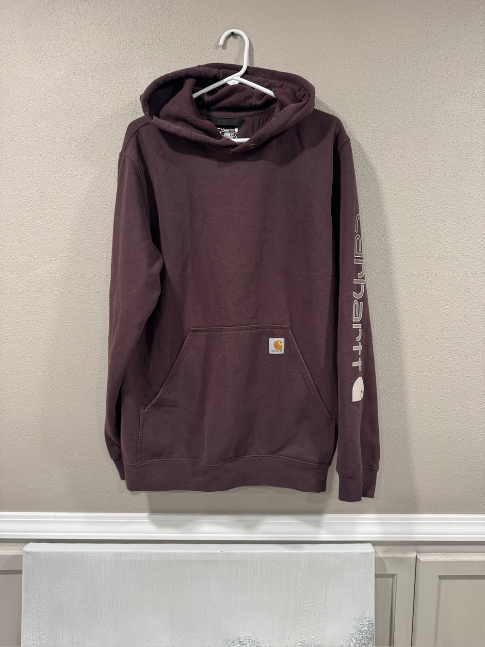Carhartt Deep Maroon Pullover Hoodie with Sleeve Script